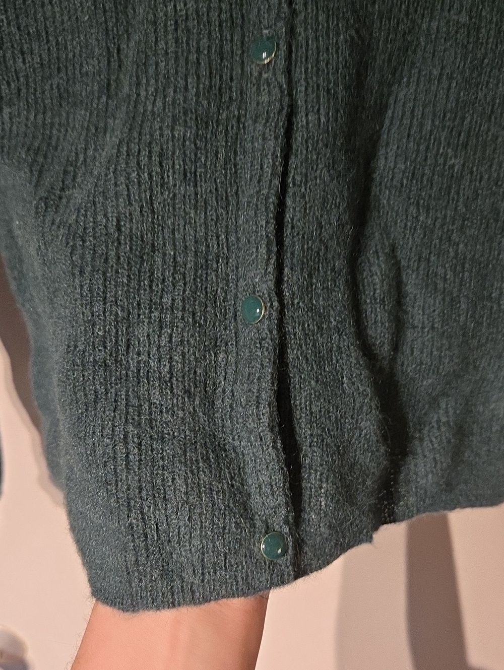 Sezane Dark Green V-Neck Button Cardigan Enamel Buttons NWT L - Picture 3 of 4